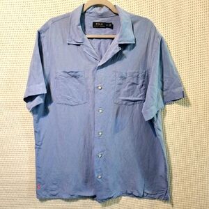 Polo by Ralph Lauren Lg Silk/Linen Blend Men's Light Blue Short Sleeve Buttn Up